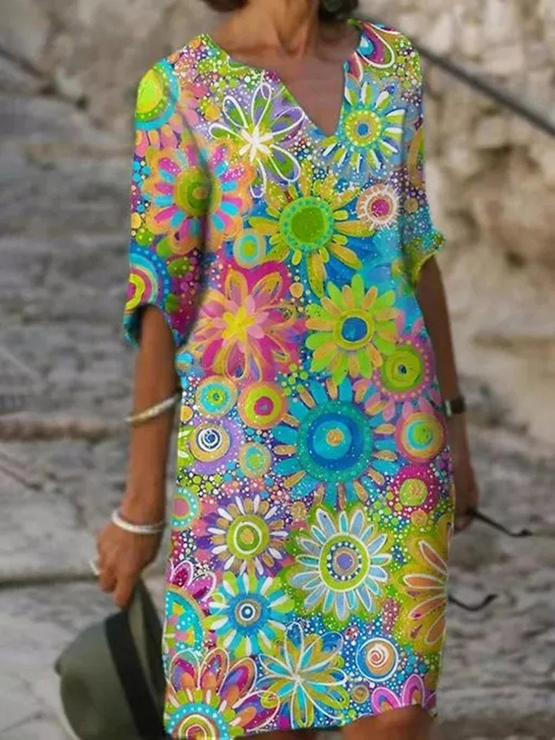 Out-Shine | Flower Dress - Bright Pattern, Comfortable Fit