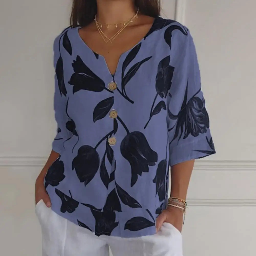 Brilla con luz propia | Blusa floral de cuello redondo para mujer