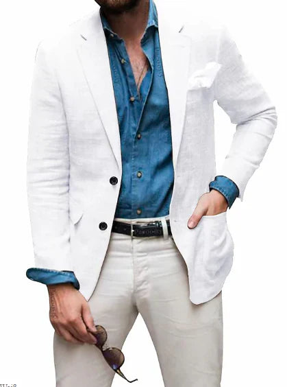 Brillar | Blazer de hombre con correa, ideal para bodas en la playa, corte entallado, color liso, una fila de botones 