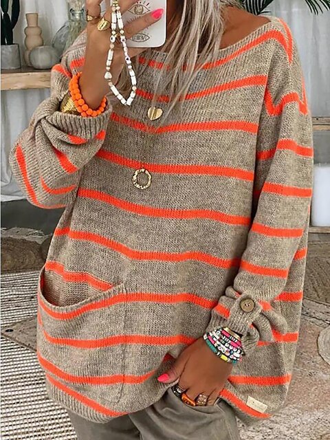 Out-Shine | Stripped Knitted Sweater With Pocket