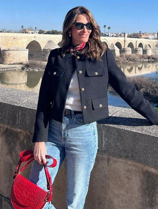 Out-Shine | Trendy Buttoned Short Blazer