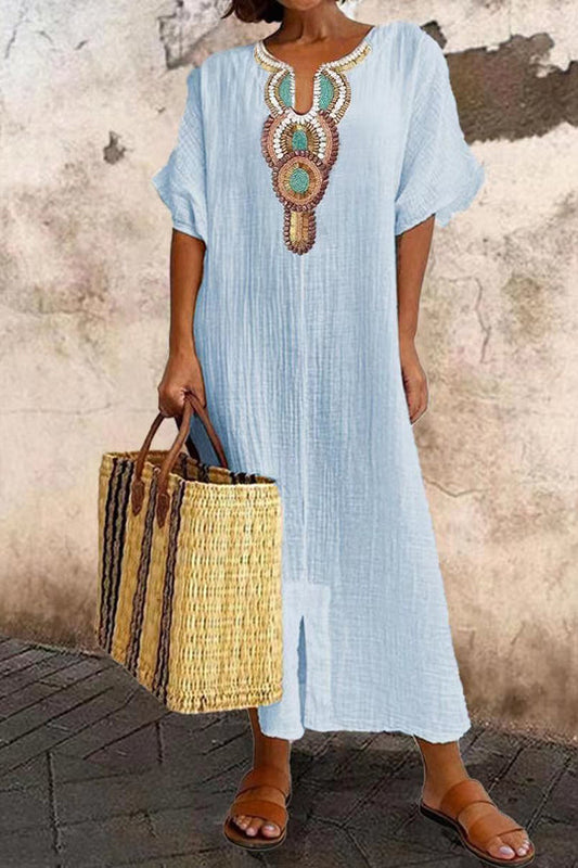 Out-Shine | Cotton Embroidered Slit Dress