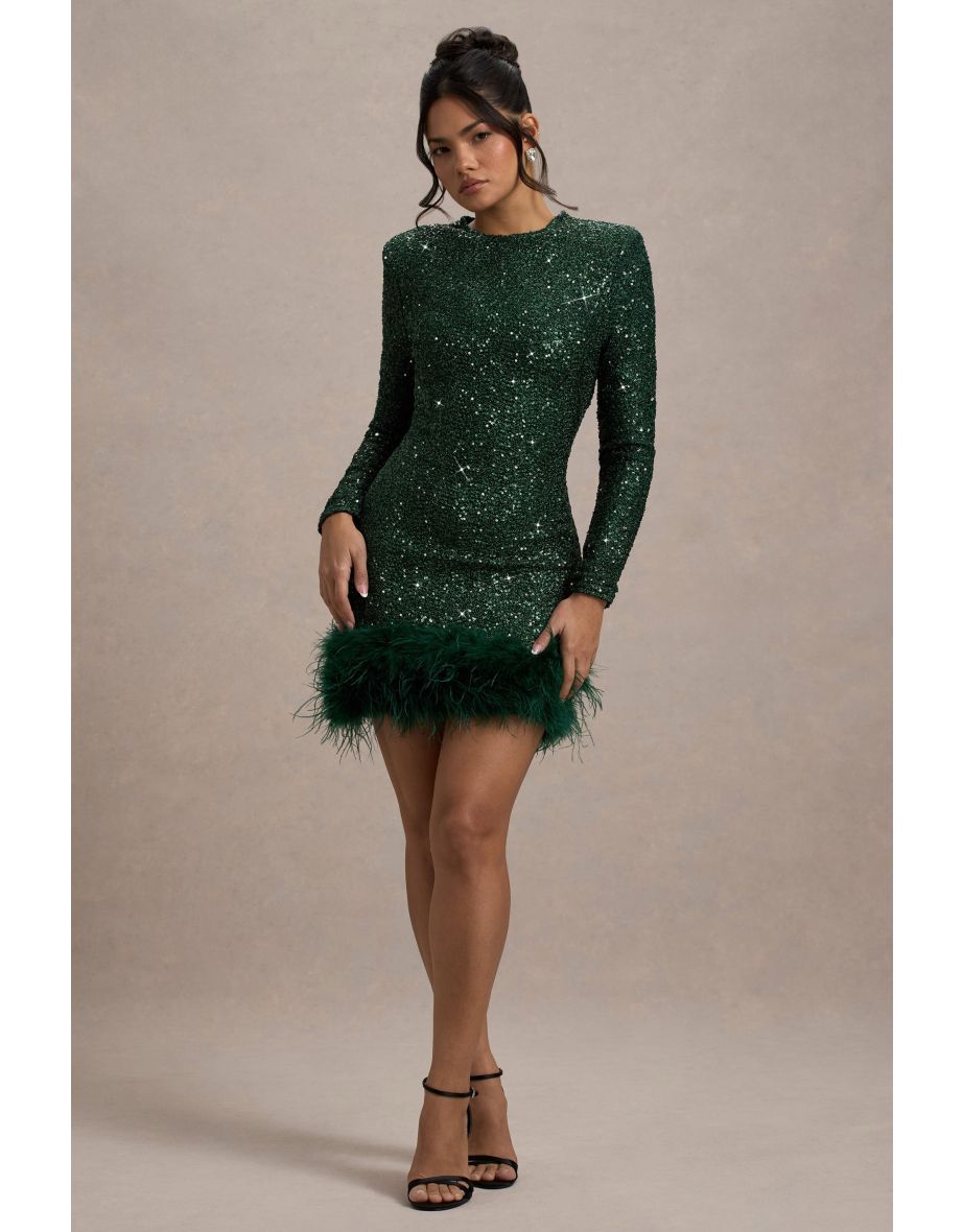 Out-Shine | Berry Sequin Feather Hem Mini Dress