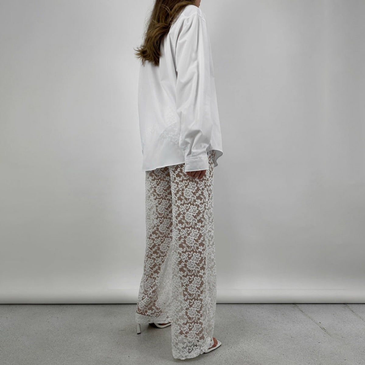 Out-Shine | Lace perspective high waist splice long straight pants
