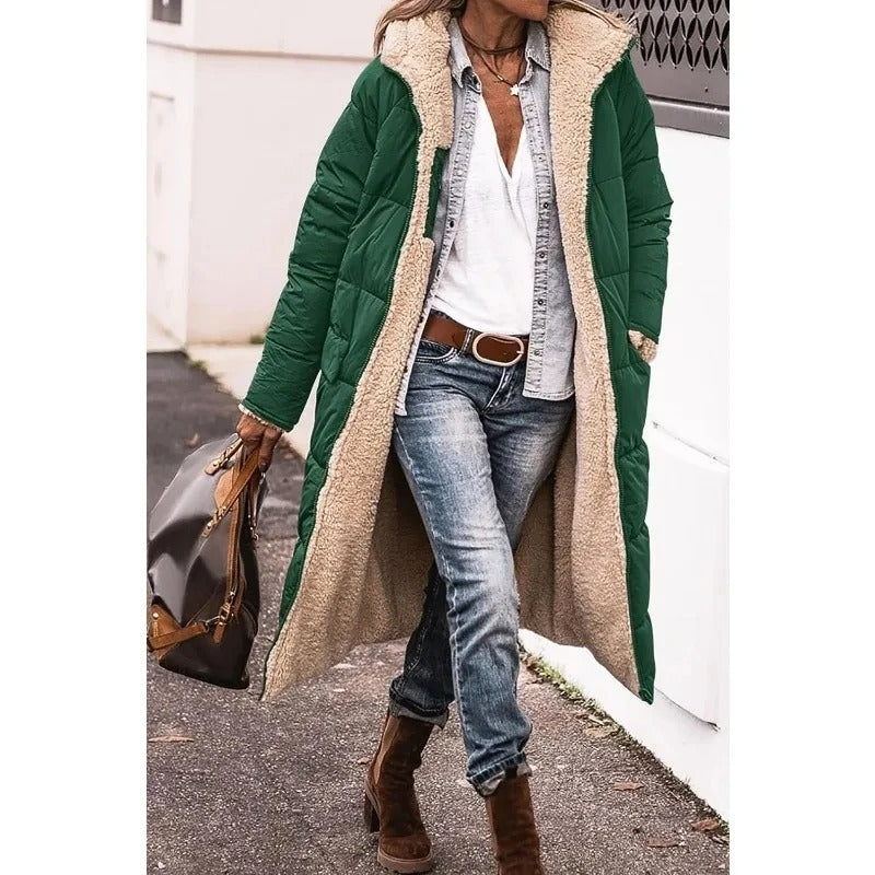 Out-Shine | Comfortable Warm Fleece Long Puffer Jacket with Hood