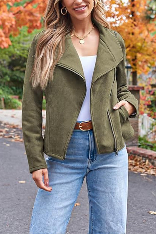 Out-Shine | Up Pocketed Faux Suede Moto Jacket
