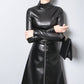 Out-Shine | Black leather sweater with high collar