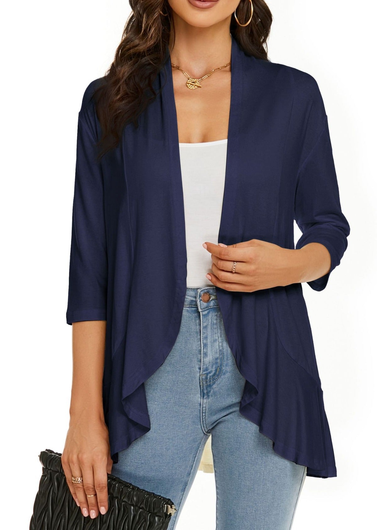 Out-Shine | Single color cardigan with seven quarter sleeves and ruffle border