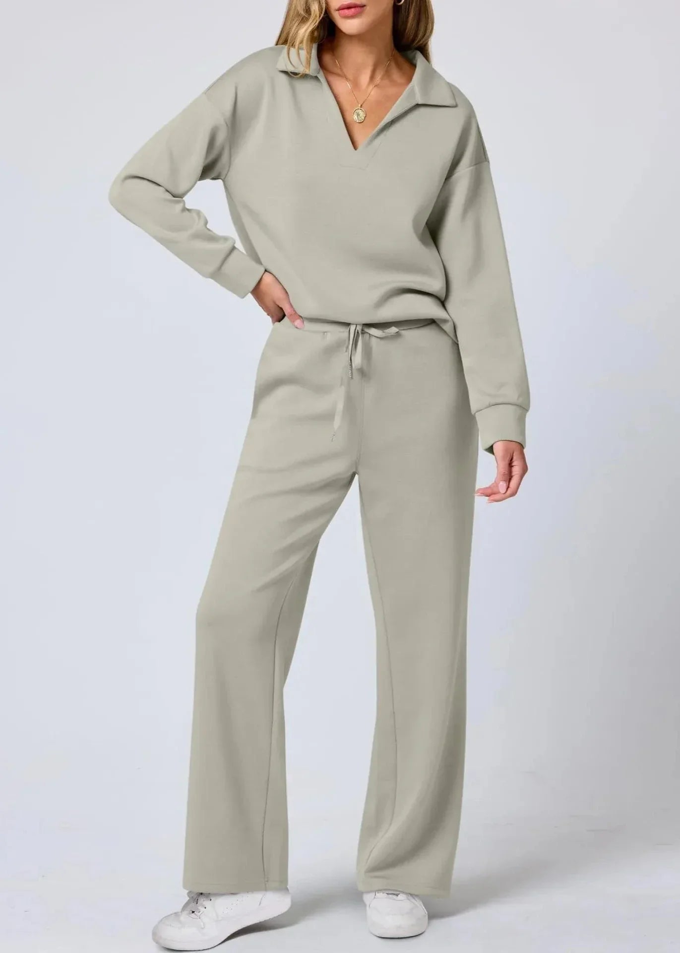Out-Shine | Collar Pullover & Wide-Leg Pants Set