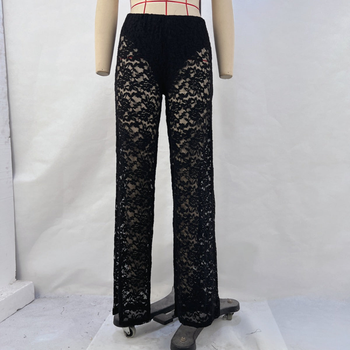 Out-Shine | Lace perspective high waist splice long straight pants