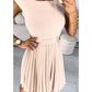 Out-Shine | Black, solid color, pleated short sleeve dress
