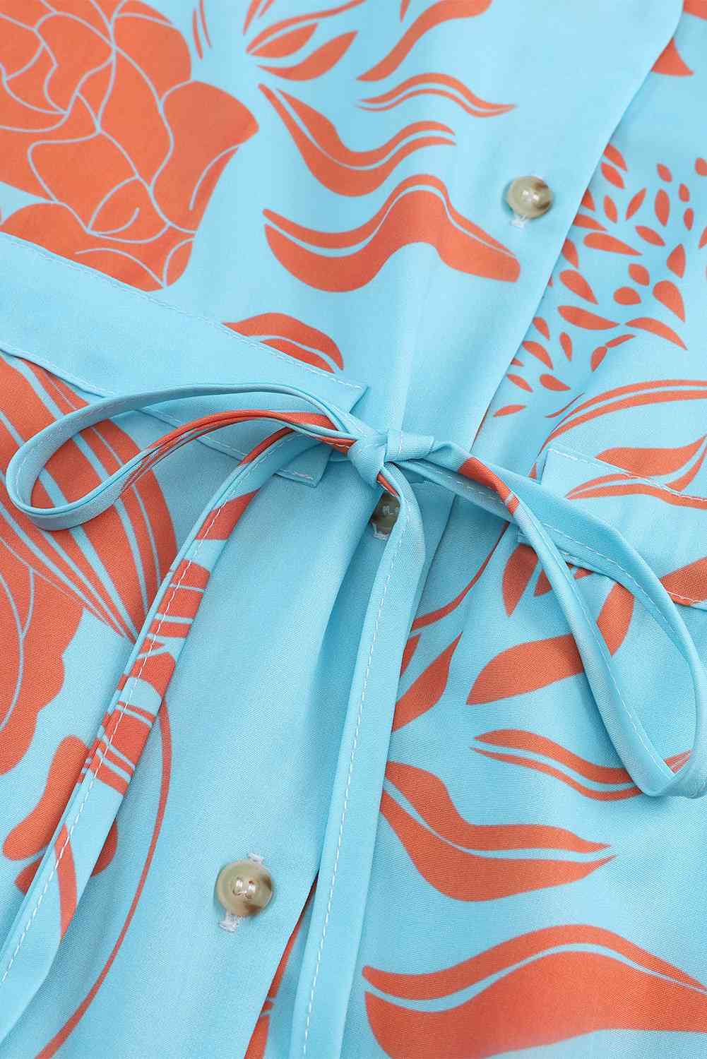 Out-Shine | Printed V - Neck Drawstring Waist Dress