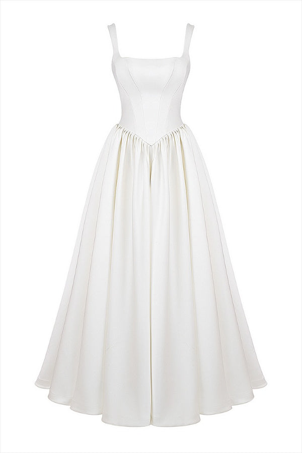 Out-Shine | Straps Corset Solid Color Gowns Maxi Dresses-White