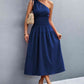 Out-Shine | Asymmetrical One Shoulder Smocked Waist Midi Dress