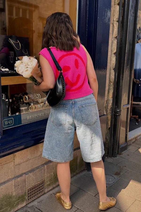 Out-Shine | Happy Face Knit Unique Pattern Versatile Loose Tank Top