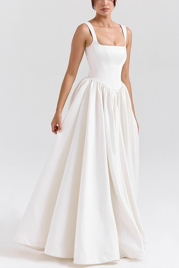 Out-Shine | Straps Corset Solid Color Gowns Maxi Dresses-White