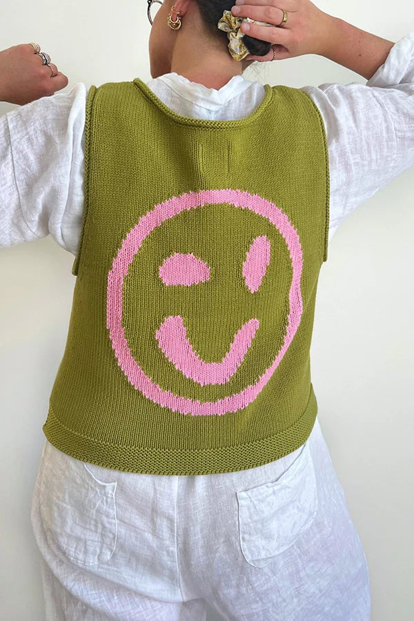 Out-Shine | Happy Face Knit Unique Pattern Versatile Loose Tank Top