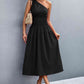Out-Shine | Asymmetrical One Shoulder Smocked Waist Midi Dress