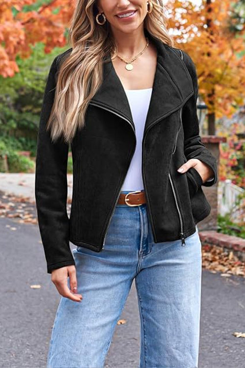 Out-Shine | Up Pocketed Faux Suede Moto Jacket