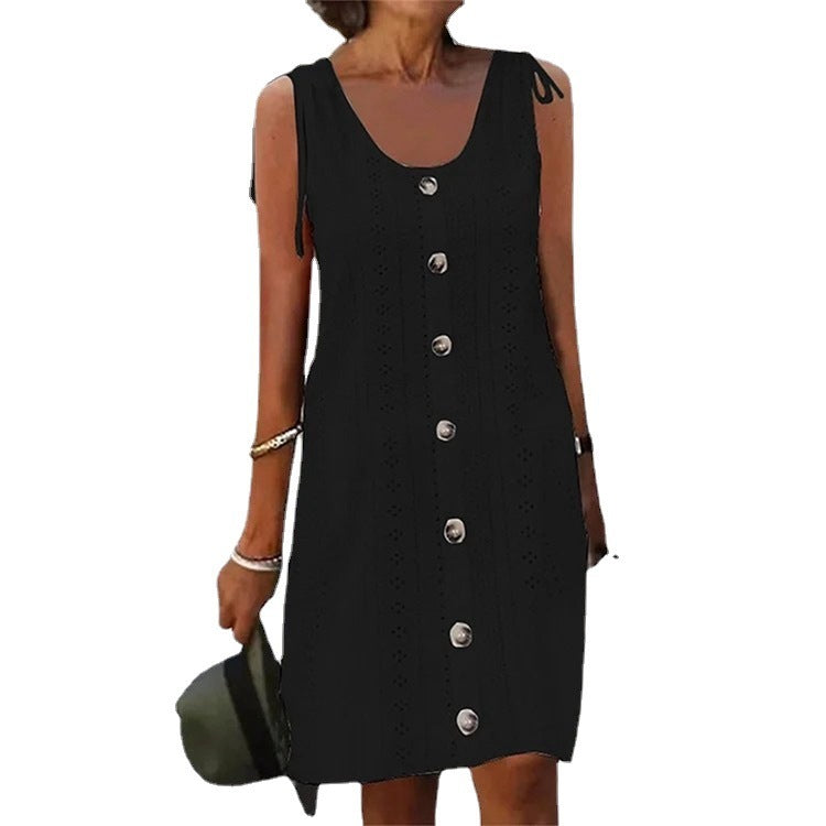 Deslumbra | Vestido de cuello en U de color liso, estilo casual chic