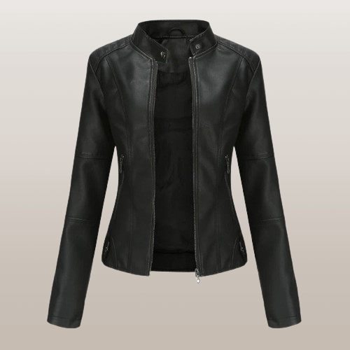 Out-Shine | Women's black leather jacket with zipper