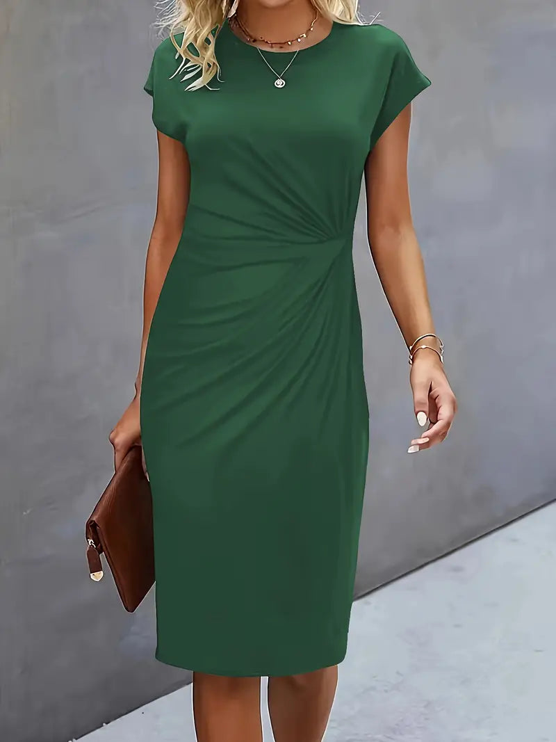 Out-Shine | Solid - Colored Dress With A Round Neckline
