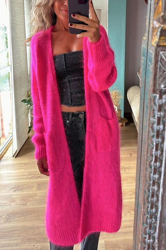 Out-Shine | Lighter, Medium Long Knitted Cardigan With Open Front And Pockets For Cold Winter Days