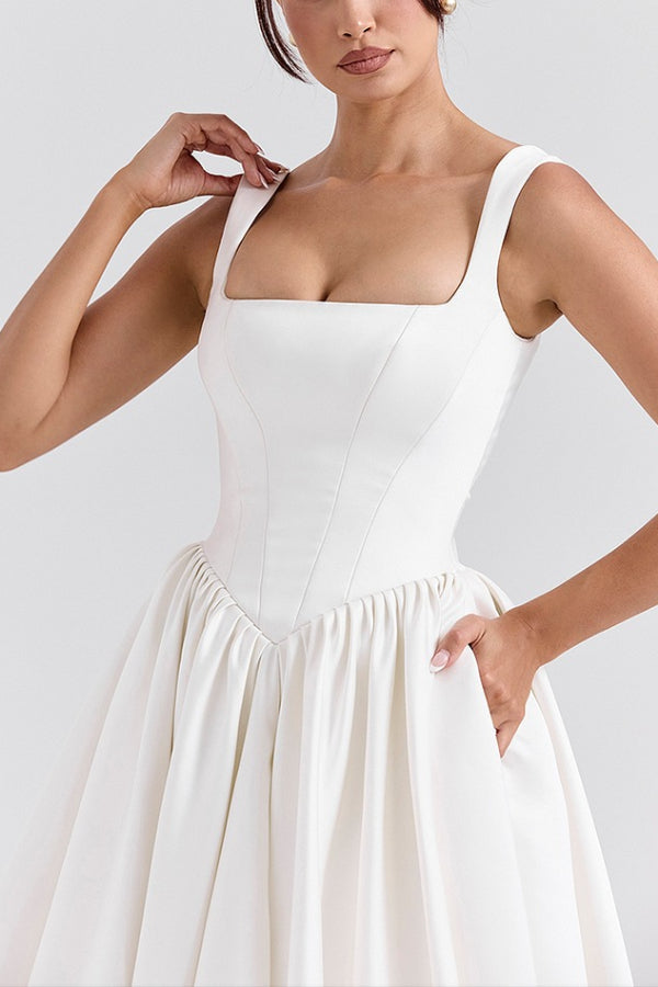 Out-Shine | Straps Corset Solid Color Gowns Maxi Dresses-White