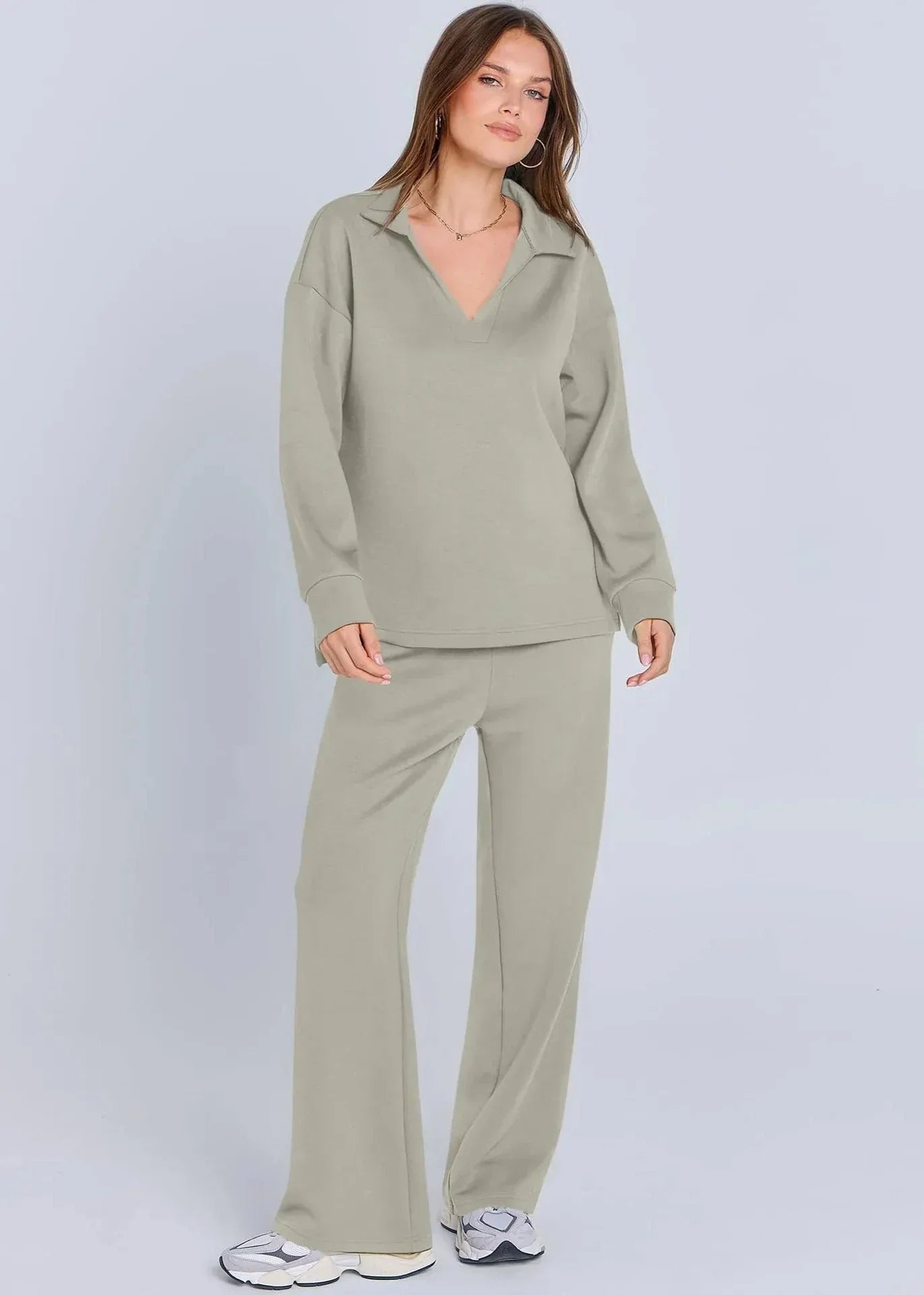 Out-Shine | Collar Pullover & Wide-Leg Pants Set