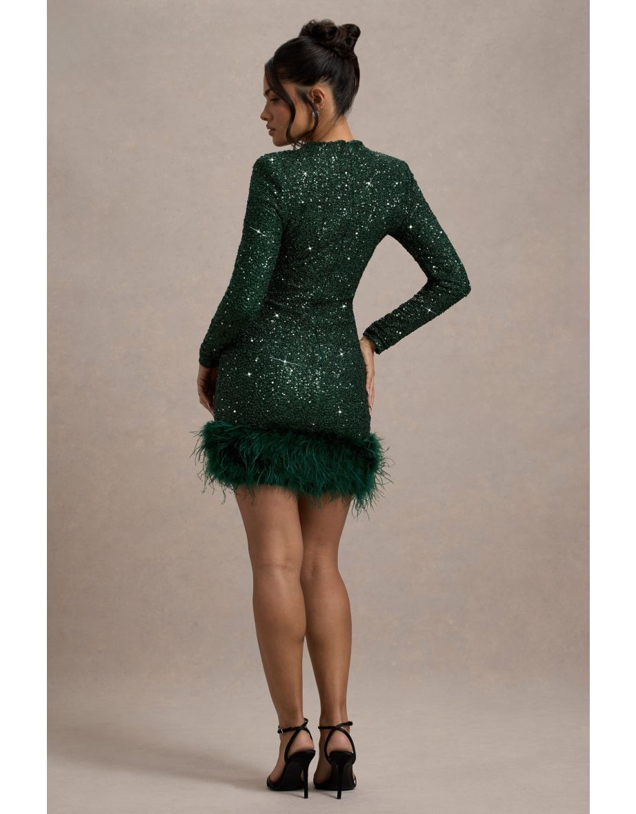 Out-Shine | Berry Sequin Feather Hem Mini Dress