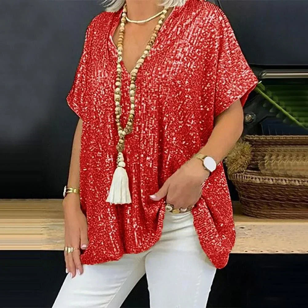 Out-Shine | Sequin V-Neck Blouse For Women