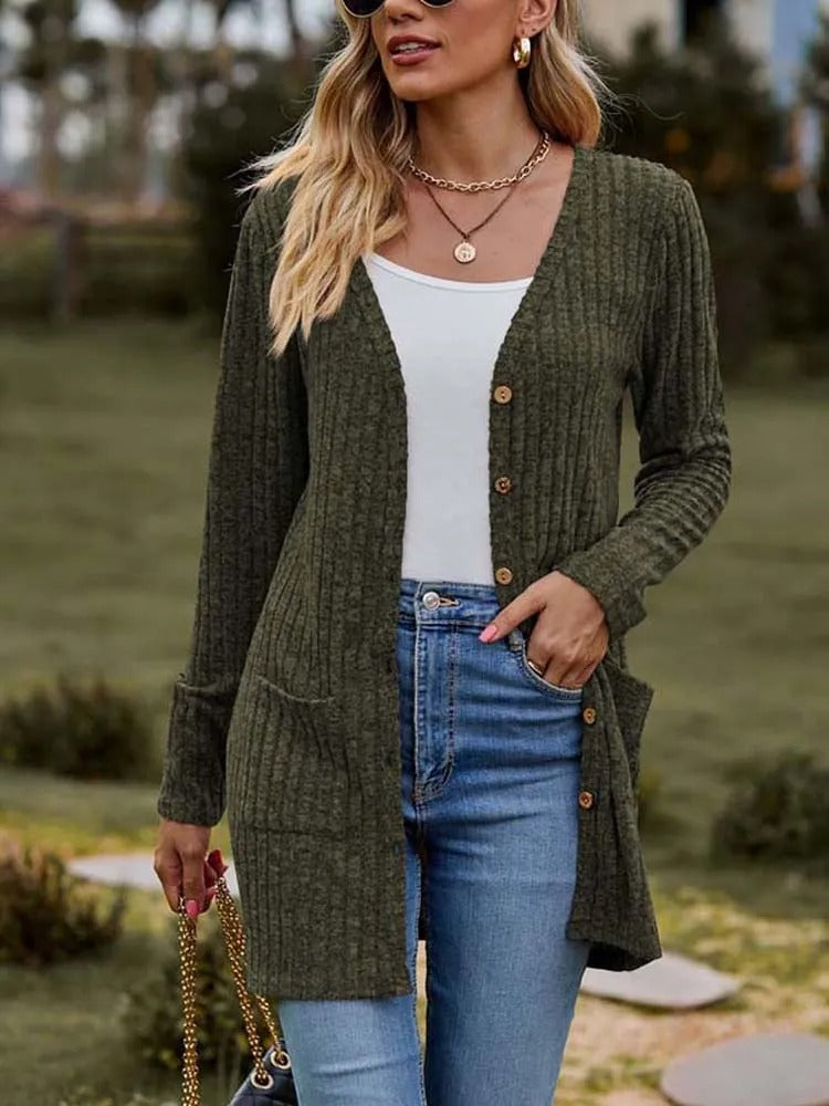 Out-Shine | Wool Long Cardigan with Buttons for Women