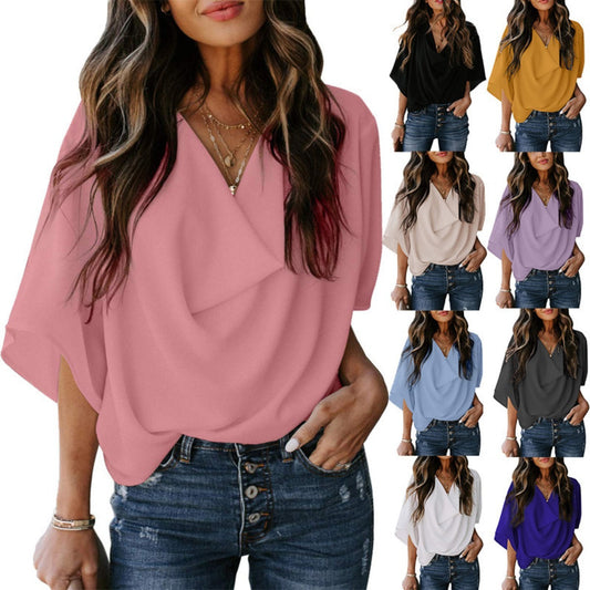 Out-Shine | Chiffon shirt with V neckline