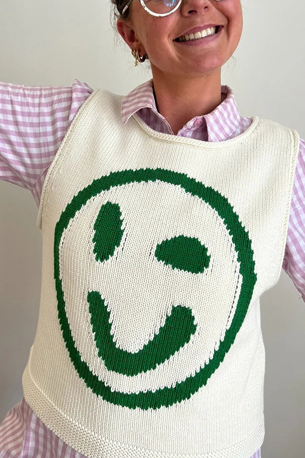 Out-Shine | Happy Face Knit Unique Pattern Versatile Loose Tank Top