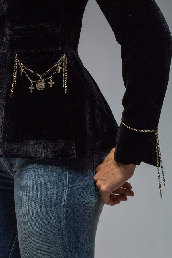 Out-Shine | Gold Velvet Long Sleeve Pocket Blazer