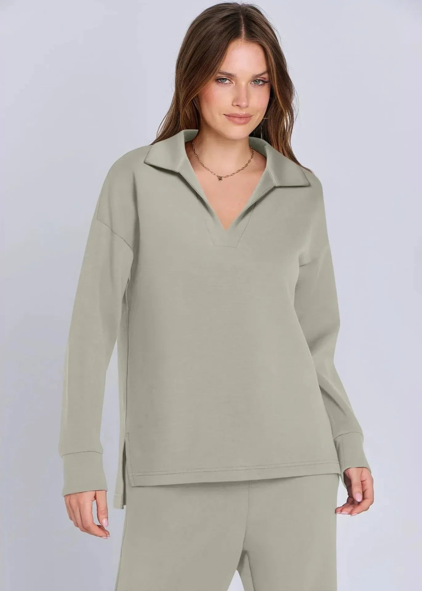 Out-Shine | Collar Pullover & Wide-Leg Pants Set