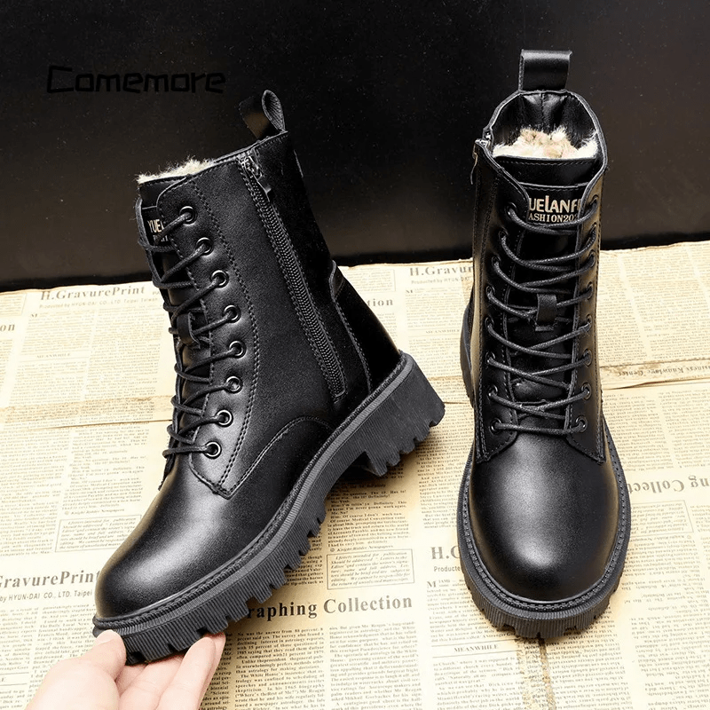 Out-Shine | Luxury Black Leather Women's Winter Boots