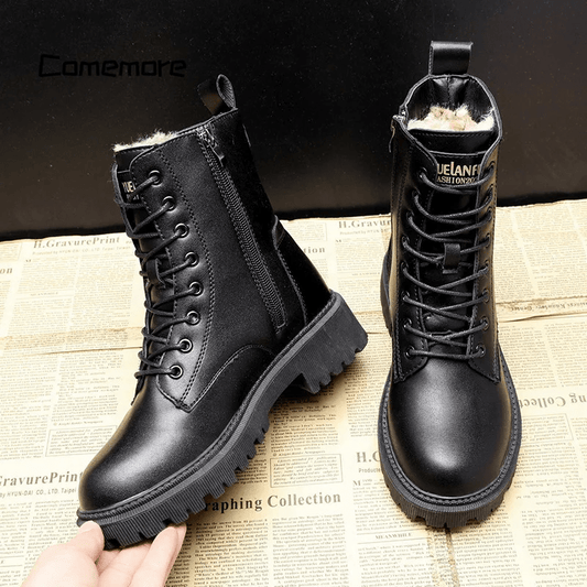 Out-Shine | Luxury Black Leather Women's Winter Boots