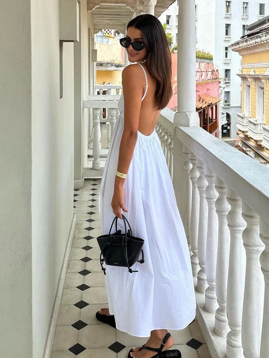 Deslumbra | Vestido largo liso blanco para mujer