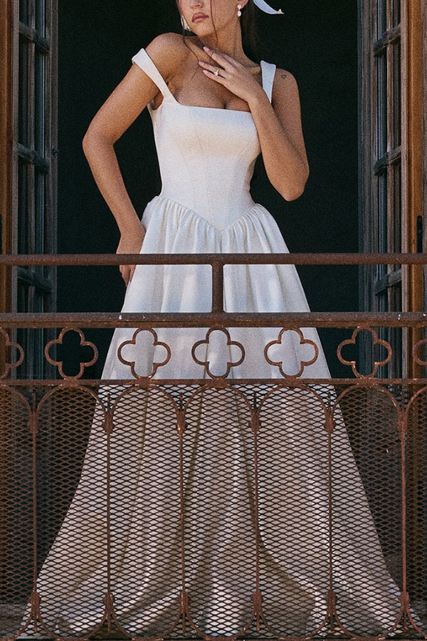 Out-Shine | Straps Corset Solid Color Gowns Maxi Dresses-White