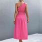 Out-Shine | Asymmetrical One Shoulder Smocked Waist Midi Dress