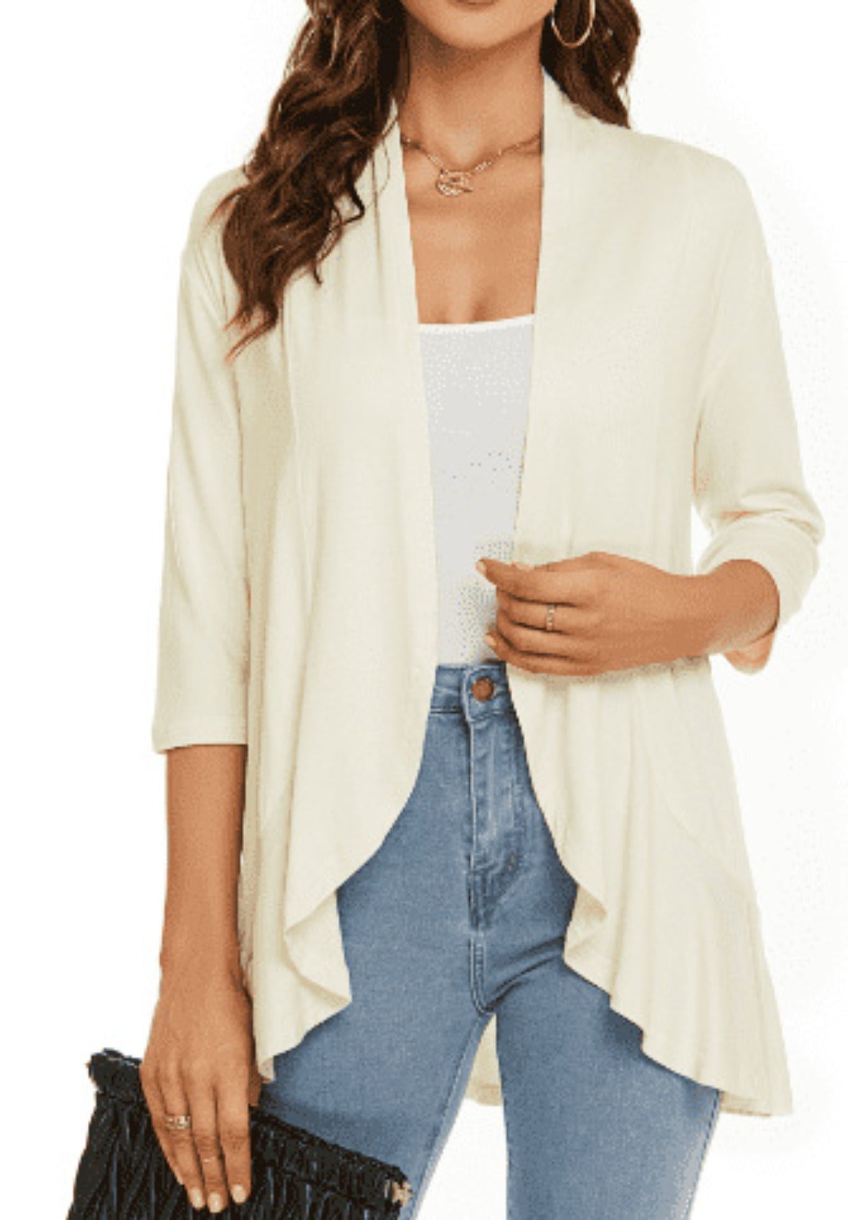 Out-Shine | Solid Color Cardigan with Wavy Hem