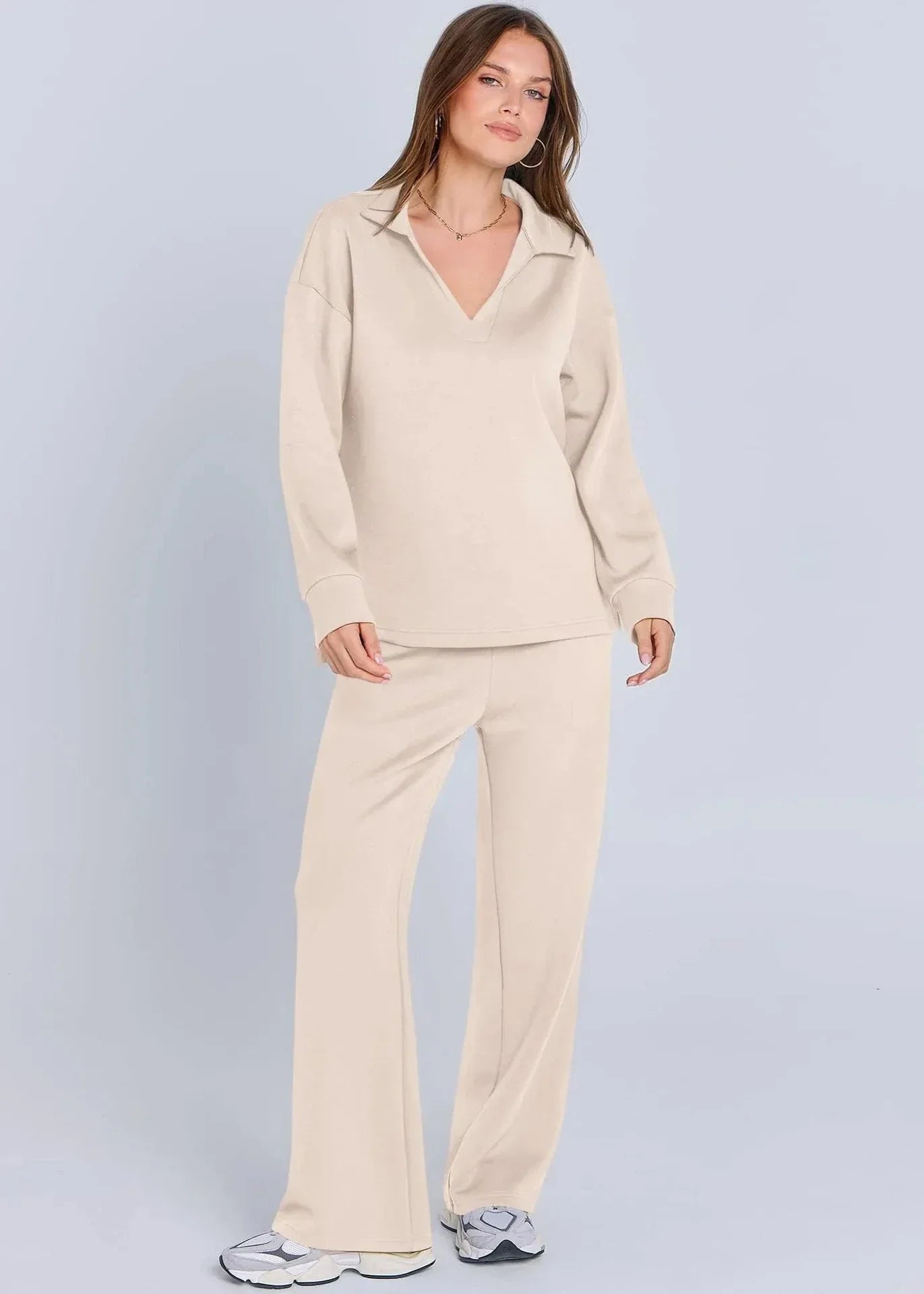 Out-Shine | Collar Pullover & Wide-Leg Pants Set