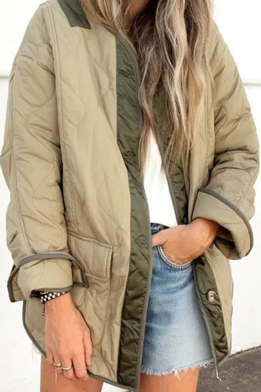 Out-Shine | Loose Cotton Jacket Color Block Pocket Casual Jacket