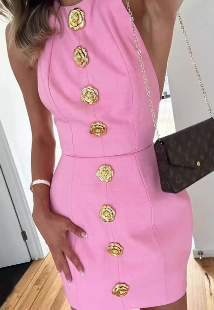 Out-Shine | Blush Halter Backless Mini Dress