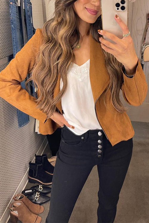 Out-Shine | Up Pocketed Faux Suede Moto Jacket