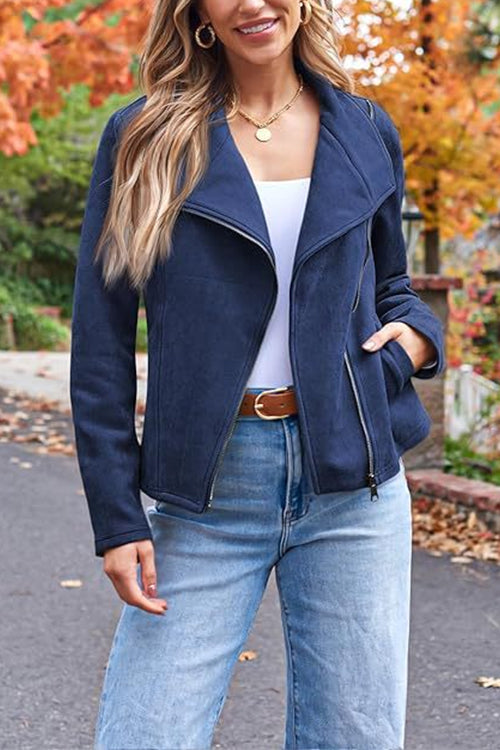 Out-Shine | Up Pocketed Faux Suede Moto Jacket