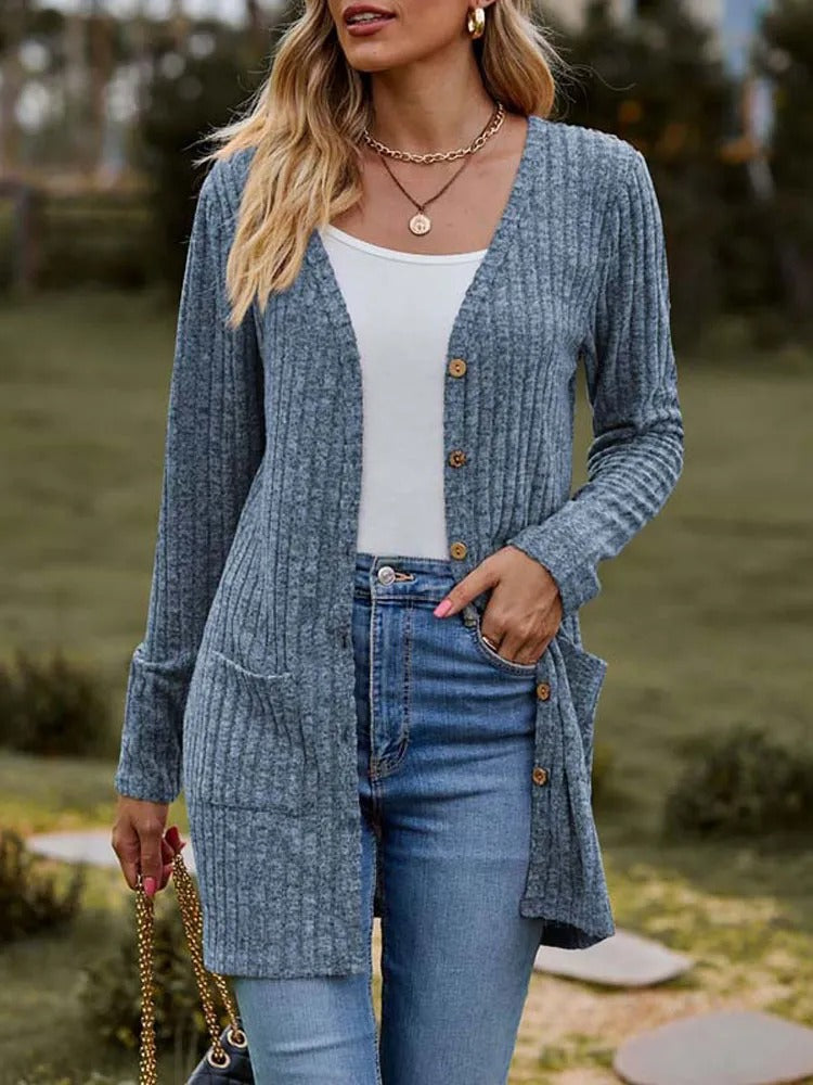 Out-Shine | Wool Long Cardigan with Buttons for Women