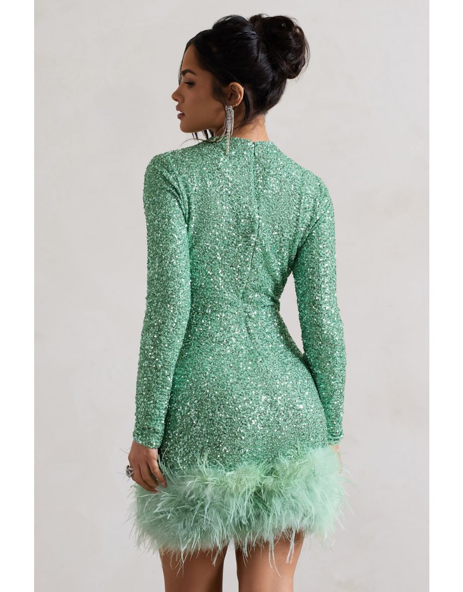 Out-Shine | Berry Sequin Feather Hem Mini Dress