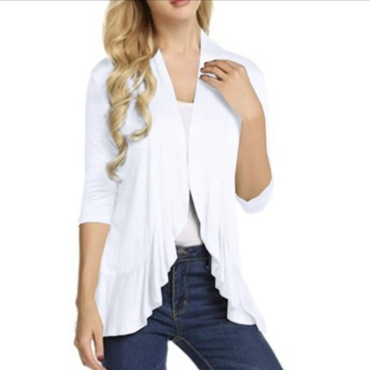Out-Shine | Solid Color Cardigan with Wavy Hem